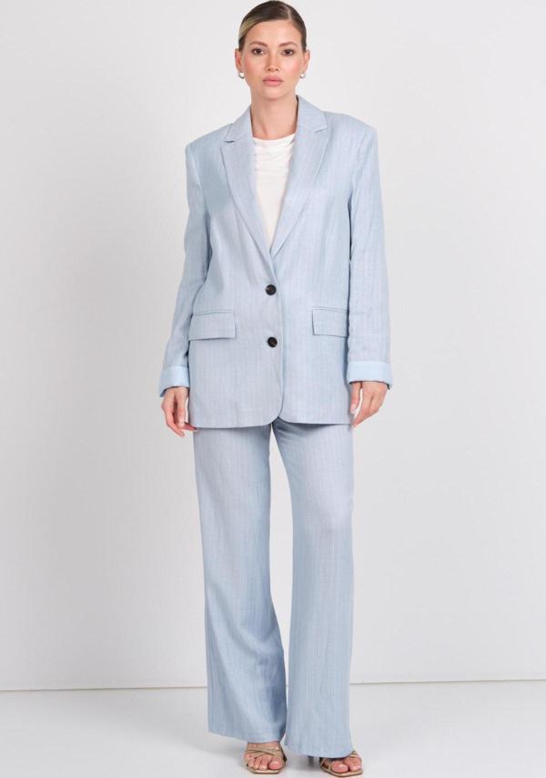 Ayhan Kadın Çizgili Cepli Keten Pantolon 1197 Mavi - Image 1