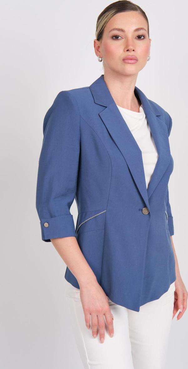 Ekol Kadın Tek Düğme Duble Kol Ceket 4144 Indigo - Image 1
