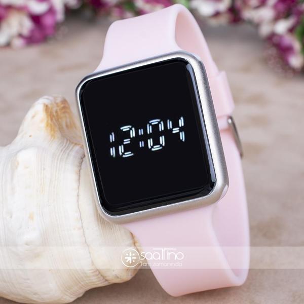 Toz Pembe Silikon Kordonlu Dokunmatik Led Ekran Dijital Kol Saat ST-303730 - Image 1