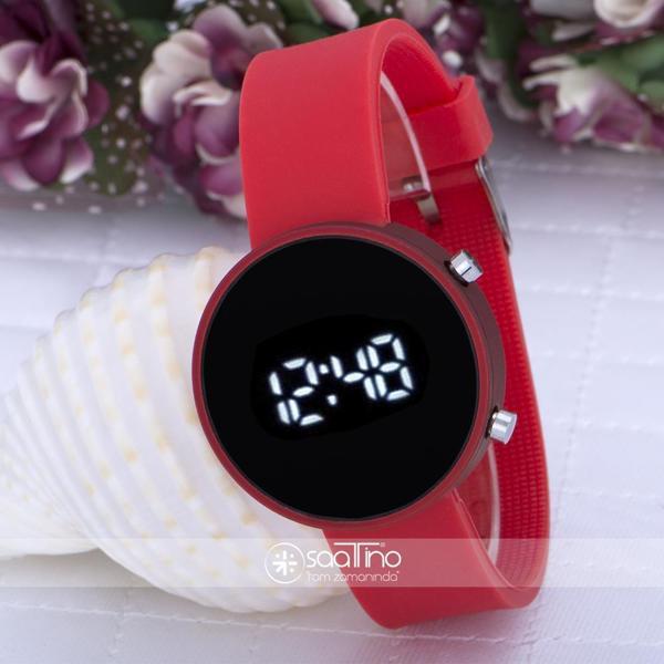 Yuvarlak Dijital Led Ekran Mat Kırmızı Silikon Kordonlu Unisex Saat ST-303587 - Image 1
