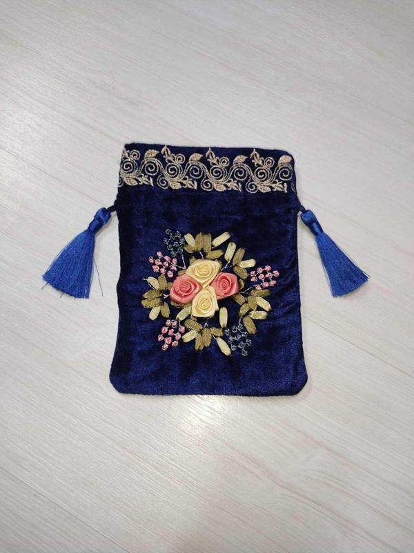 Altunlar Shop İşlemeli Kadife Kese – Hediyelik – Çok Amaçlı - Lacivert Renk - Image 1
