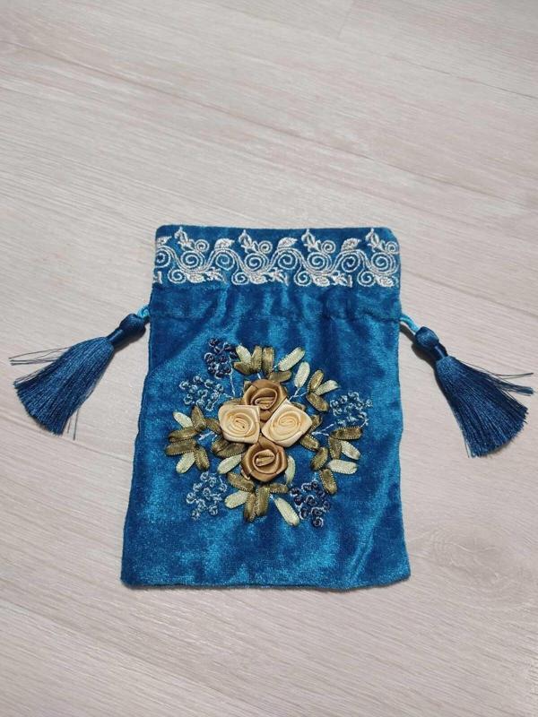 Altunlar Shop İşlemeli Kadife Kese – Hediyelik – Çok Amaçlı - Mavi Renk - Image 1