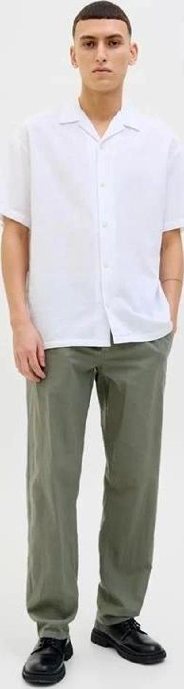 12248606 Relaxed Fıt Beli Lastikli Keten Jogger Erkek Pantolon Haki - Image 1