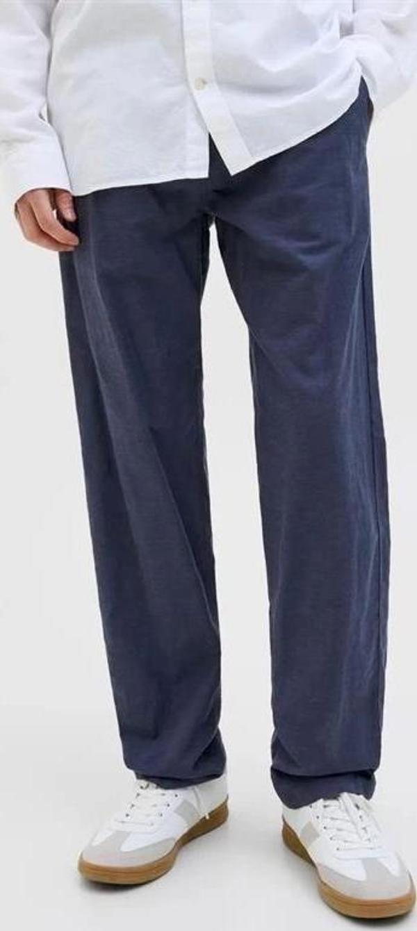 12248606 Relaxed Fıt Beli Lastikli Keten Jogger Erkek Pantolon Lacivert - Image 1