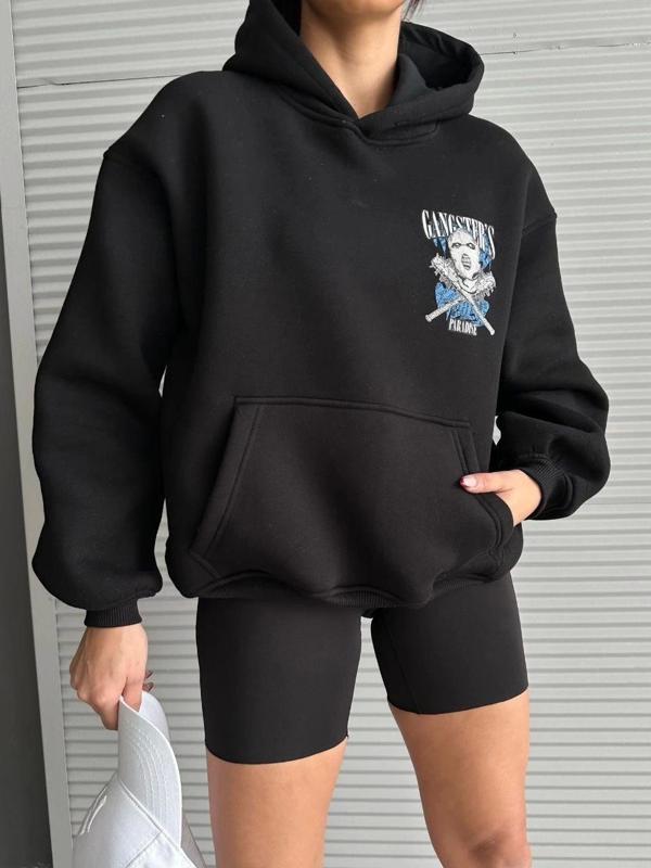 3 iplik şardonlu oversize compact kafa baskılı sweat siyah - Image 1