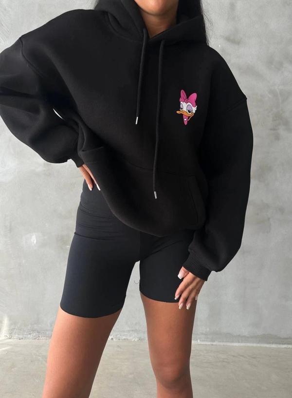 3 iplik şardonlu oversize compact ördek baskılı sweat siyah - Image 1
