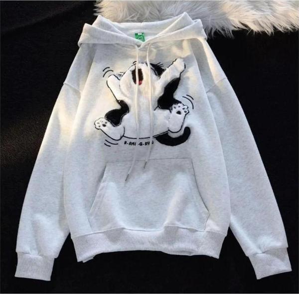 3 iplik şardonlu oversize compact peluş baskılı sweat beyaz - Image 1