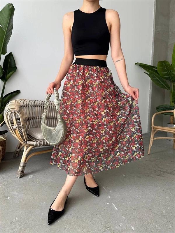 Baskılı astarlı uzun etek - Image 1