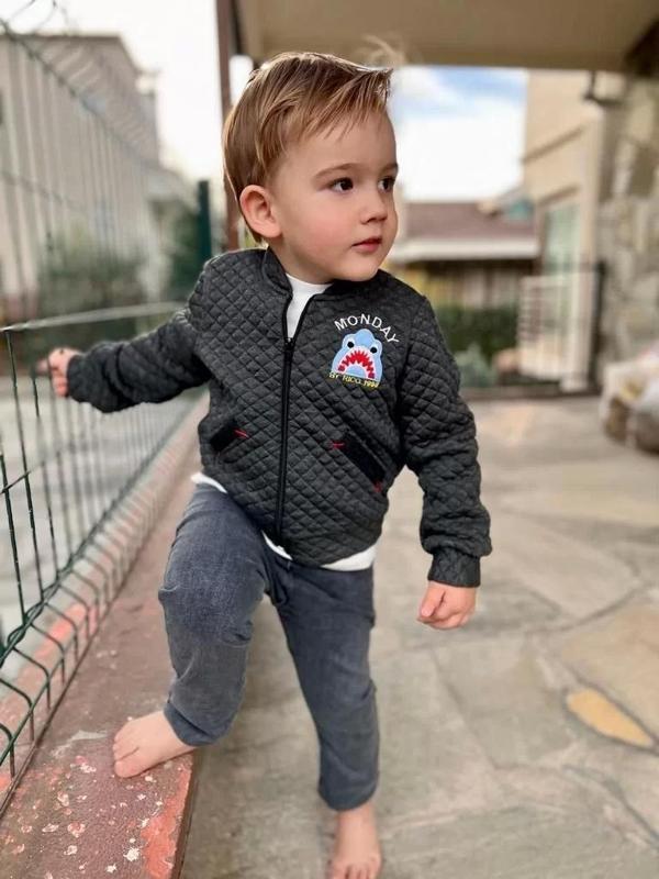 4-5-6 Yaş Kot Pantolonlu Pilot Mont Uzun Kollu Penye Sweat 3lü Erkek Çocuk Takımı Füme - Image 1