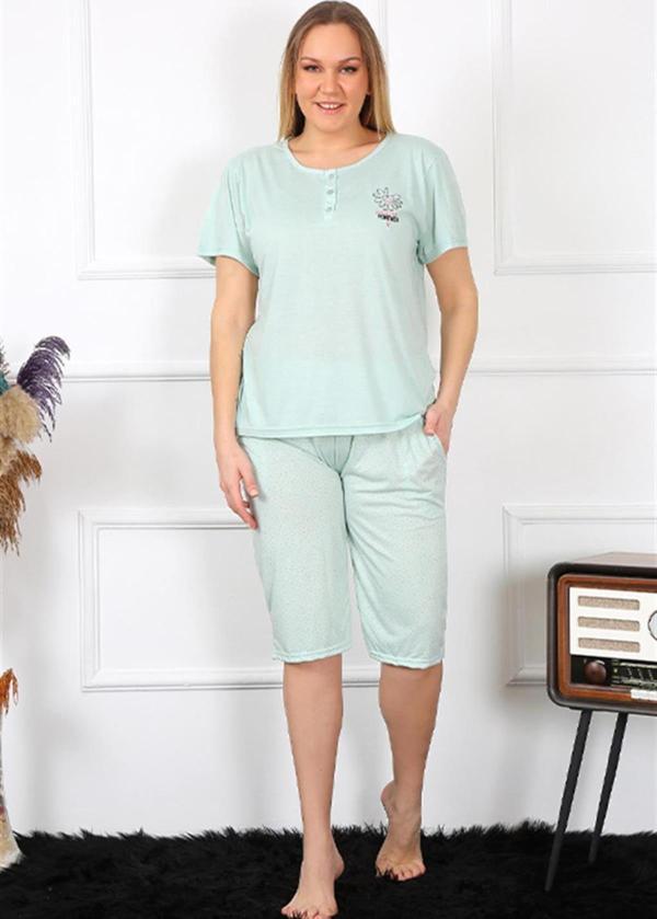 Celira Kadın Büyük Beden Viscon Su Yeşili Kapri Pijama Takım 202193 - Image 1
