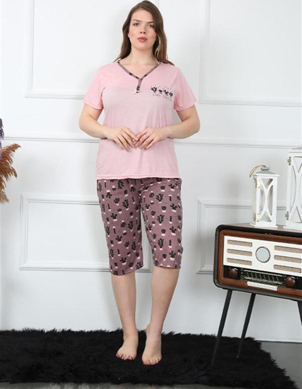 Celira Kadın Büyük Beden Viscon Kapri Pijama Takım 202202 - Image 1