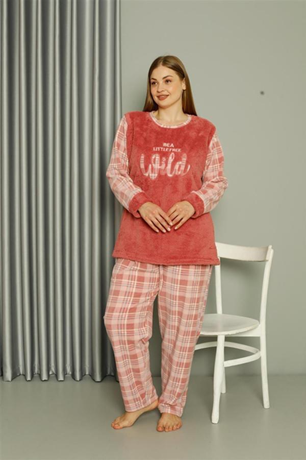 Celira Welsoft Polar Kadın Büyük Beden Pudra Pijama Takımı 808040 - Image 1