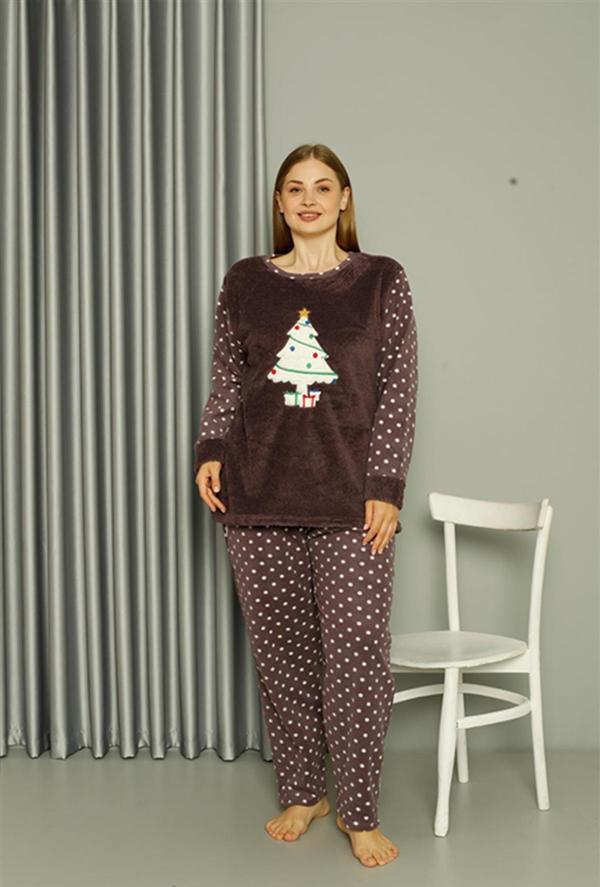 Celira Welsoft Polar Kadın Büyük Beden Mürdüm Pijama Takımı 808048 - Image 1