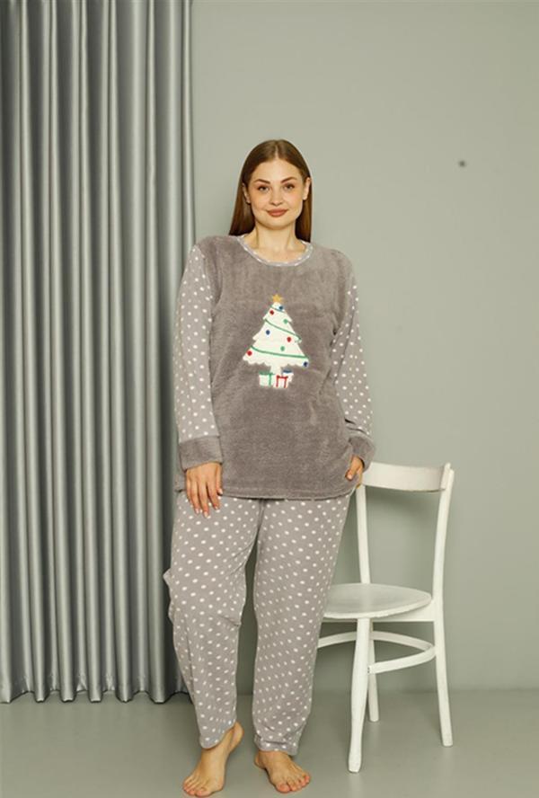 Celira Welsoft Polar Kadın Büyük Beden Gri Pijama Takımı 808048 - Image 1