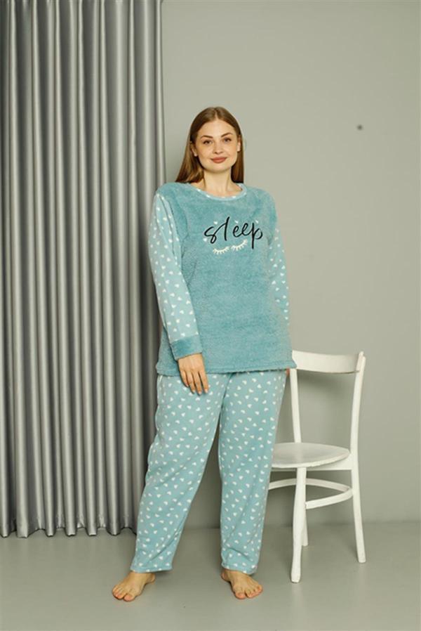 Celira Welsoft Polar Kadın Büyük Beden Su Yeşili Pijama Takımı 808046 - Image 1