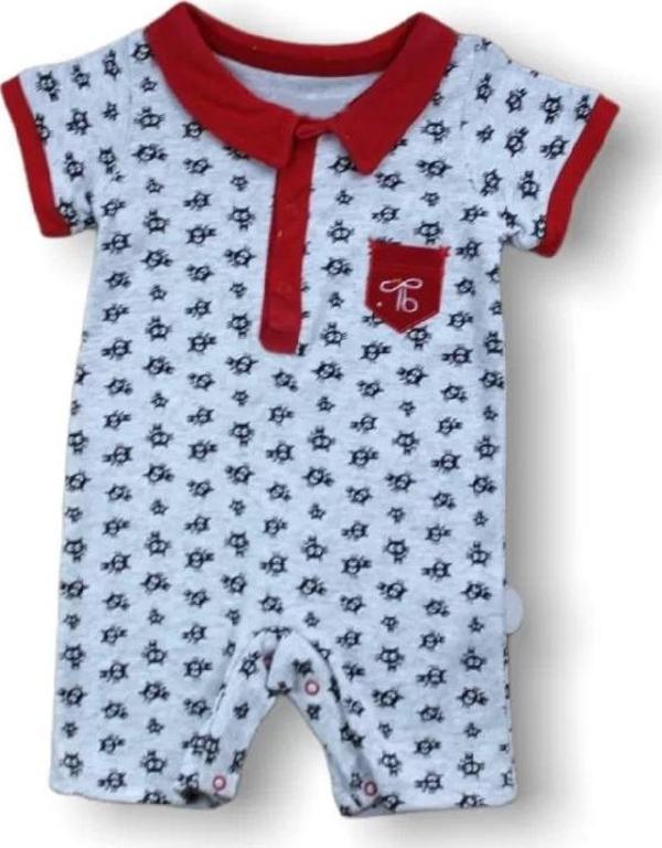 6-9 9-12 12-18 Ay Galaksi Baskılı Çıtçıtlı Kısa Kollu Erkek Bebek Tulumu Kırmızı - Image 1