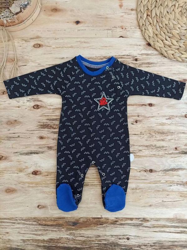 0-3 3-6 6-9 Ay Star Baby Baskılı Çıt Çıt Kapama Erkek Bebek Tulum Siyah - Image 1