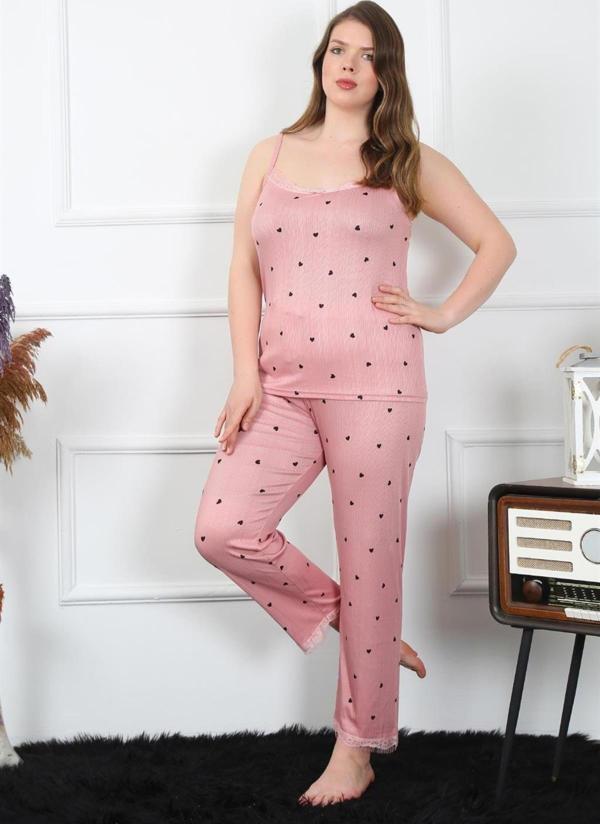 Celira Kadın Büyük Beden Somon İp Askılı Pijama Takım 202196 - Image 1