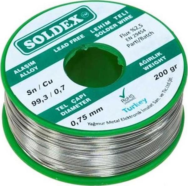 KURŞUNSUZ SOLDEX 200 GR 0.75 MM KURŞUNSUZ LEHİM TELİ SN 99.3 / CU 0.7-Findit - Image 1