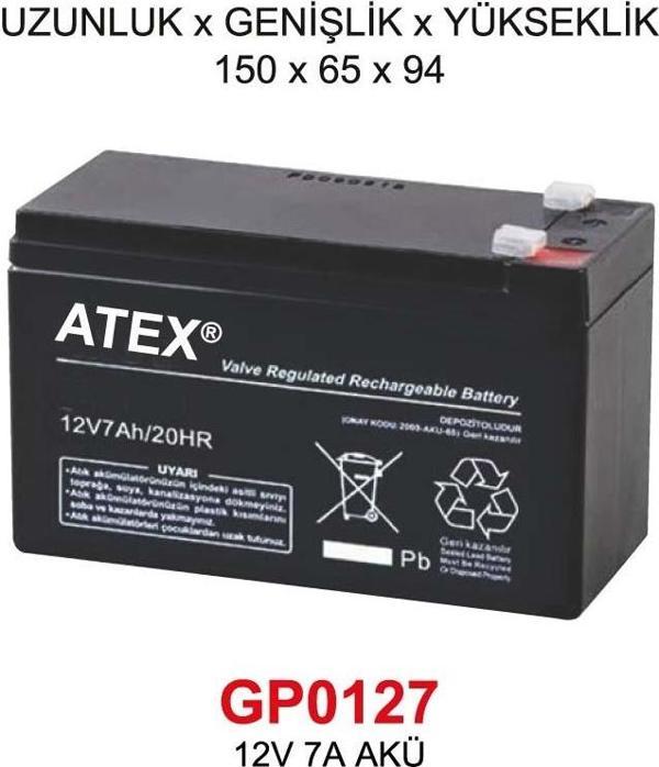 12V 7A AKÜ - UZUNLUK x GENİŞLİK x YÜKSEKLİK 150 x 65 x 94 - Image 1