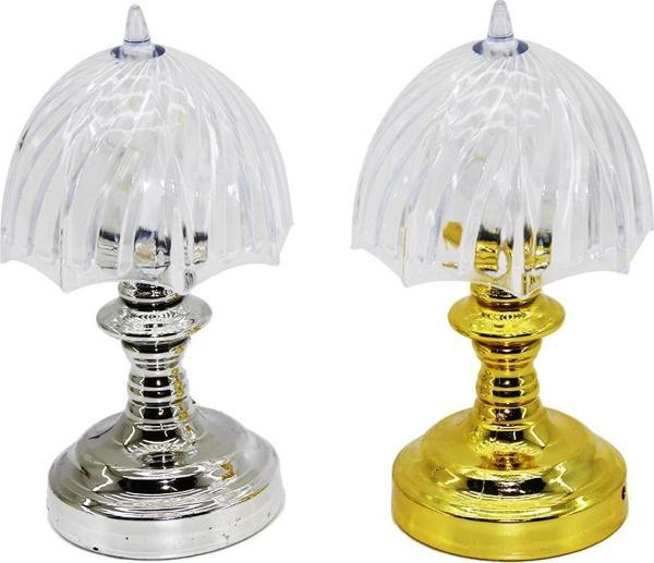 PİLLİ MİNİ ŞEMSİYE MODELİ LED LAMBA ABAJUR MİKA KRİSTAL BAŞLIK - GOLD - KROM AYAK-Findit - Image 1