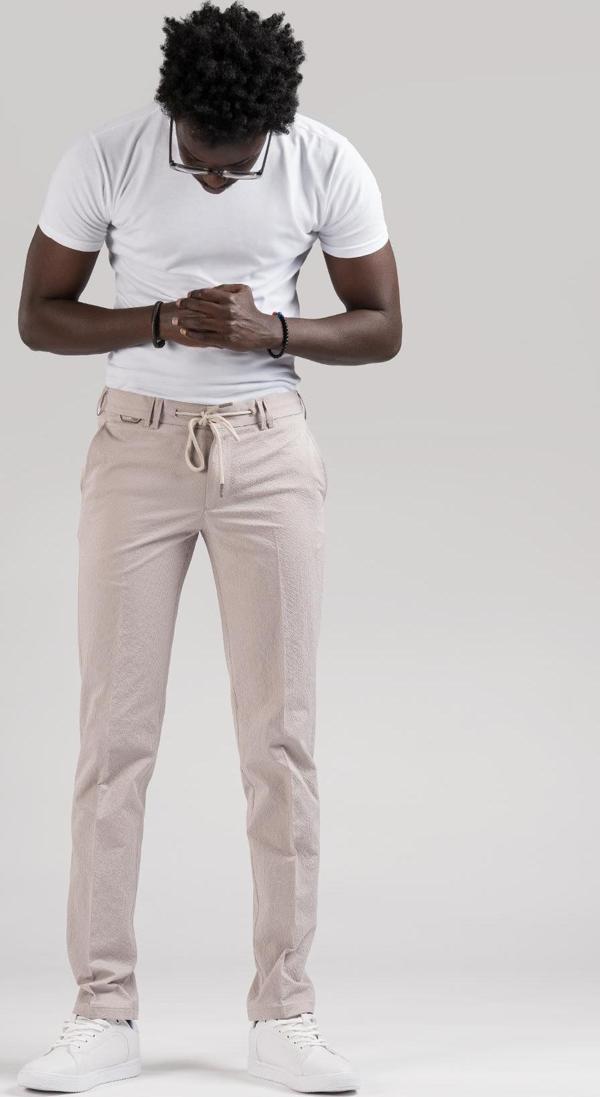 Ecer Slimfit Beli Yarım Lastikli Ve İplikli Gofre Kumaş Yazlık Jogger Pantolon - Image 1