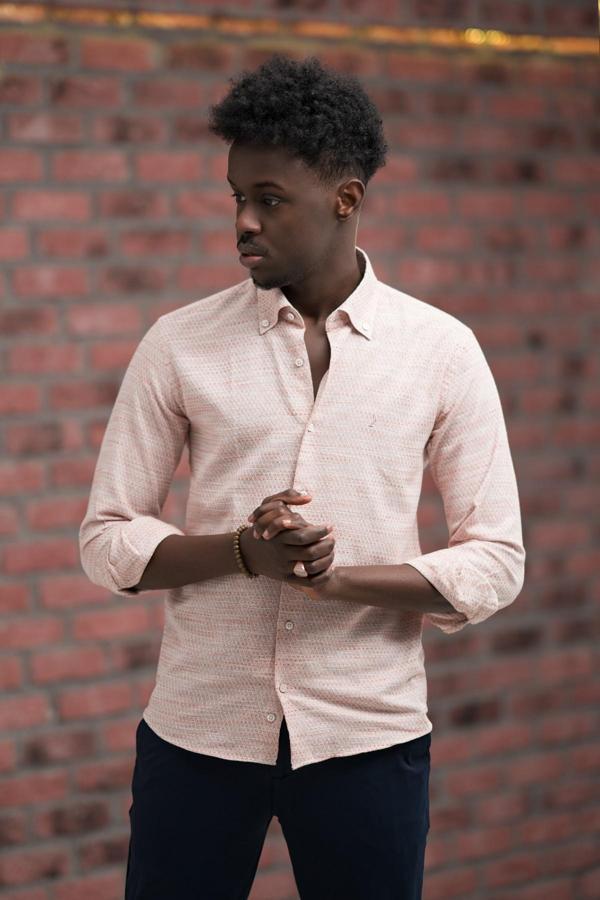 Slimfit Hasır Dokuma Yaka Düğmeli Slimfit Gömlek - Image 1
