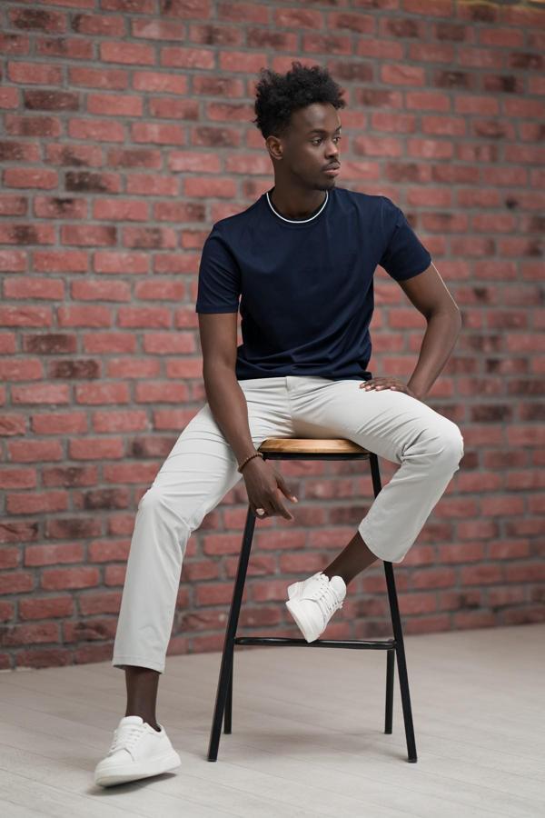 Sıfır Yaka Merserize Pamuklu İnce Kumaş Regular Fit T-Shirt - Image 1