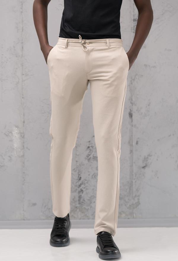 Beli Lastikli ve İplikli Armürlü Slimfit Pamuklu Likralı Jogger Pantolon - Image 1