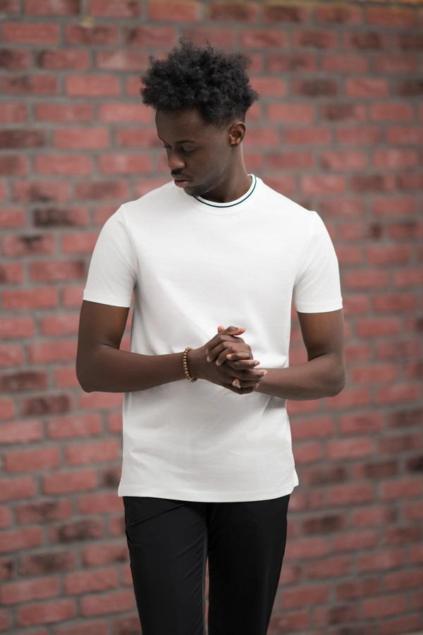 Sıfır Yaka Merserize Pamuklu İnce Kumaş Regular Fit T-Shirt - Image 1