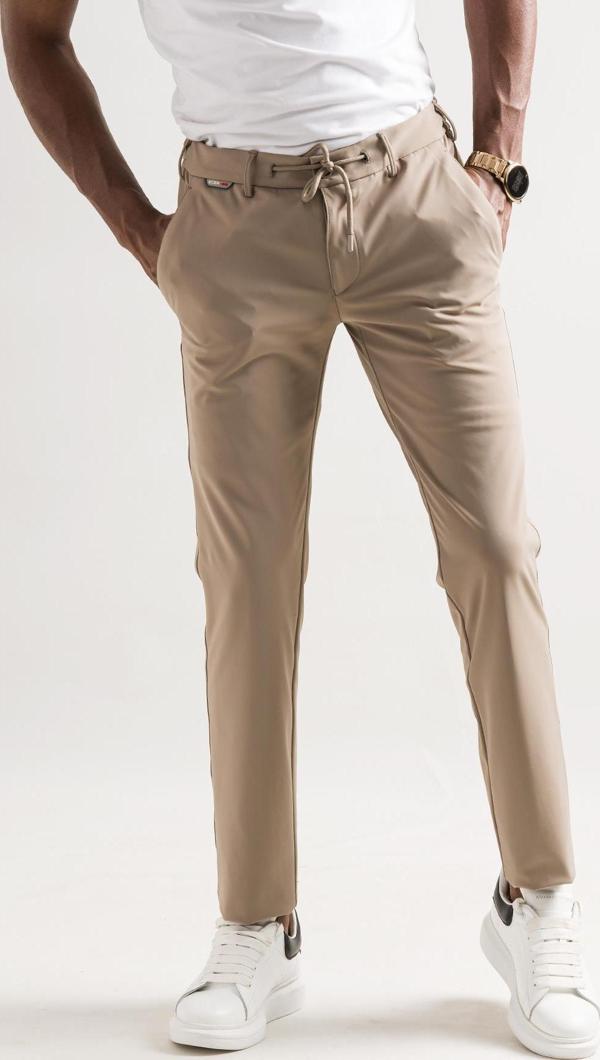 Slimfit Beli Lastikli Ve İplikli Polyamid Hafif Parlak Kışlık Kumaş Erkek Jogger Pantolon - Image 1