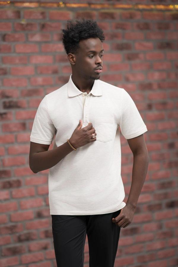 Advante Rahat Kesim Örme Dokumalı Cepli Polo Yaka T-shirt - Image 1