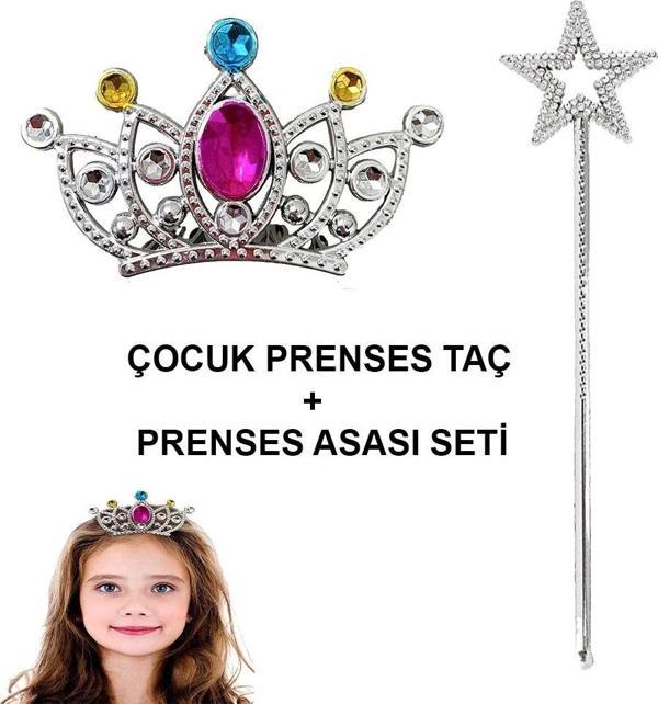 Çocuklar İçin Taraklı Prenses Tacı ve Prenses Yıldız Asa Seti Gümüş - Image 1