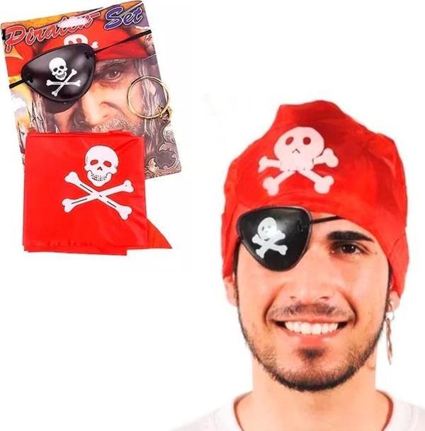 Korsan Bandana, Göz Maskesi ve Küpe 3'lü Kostüm Seti - Image 1