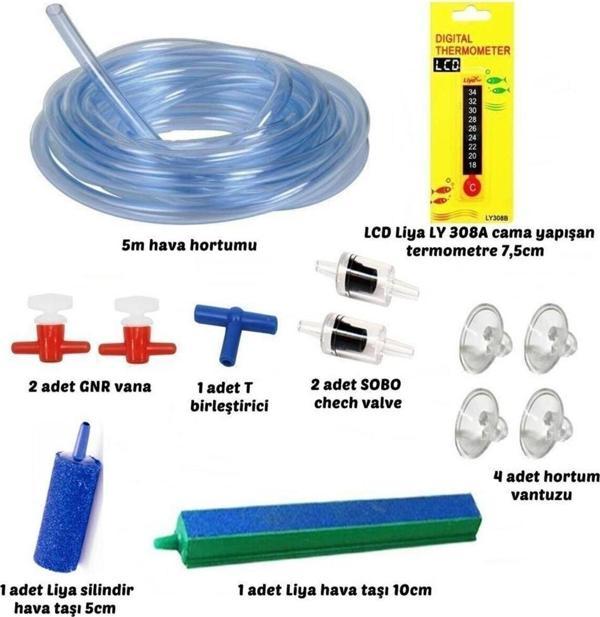 Liya Akvaryum Hava Motoru Seti - Akvaryum Hava Taşı 10 Cm Ly308B Derecesi Hortumu 5M - Image 1