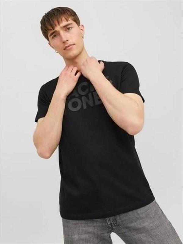 12151955 Bisiklet Yaka Baskılı Erkek T-Shirt Siyah-Siyah - Image 1