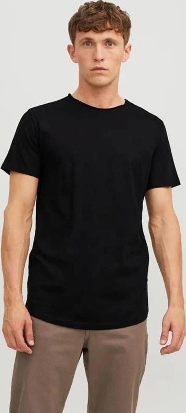 12182498 Geniş Yırtık Bisiklet Yakalı Erkek Tshırt Siyah - Image 1