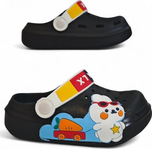 Calx 9041 Siyah Crks Tavşan Figürlü Erkek Çocuk Havuz Plaj Terlik - Image 1
