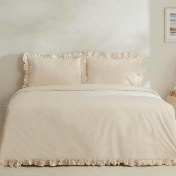 Karaca Home Pure Ruffle %100 Pamuk Tek Kişilik Nevresim Takımı Açık Bej - Image 1