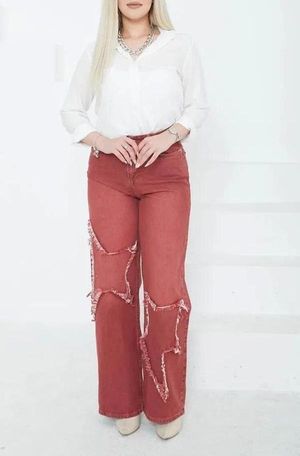 Kadın Yüksel Bel Püskül Detaylı Palazzo Jean Kot Pantolon - Image 1