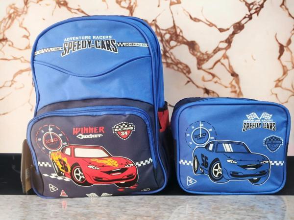Lacivert CARS Arabalar Baskılı İlkokul Çantası ve Beslenme Çantası - Image 1