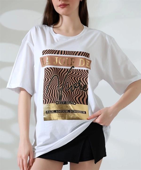 Varak çizgili Oversize Kadın T-Shirt - Image 1
