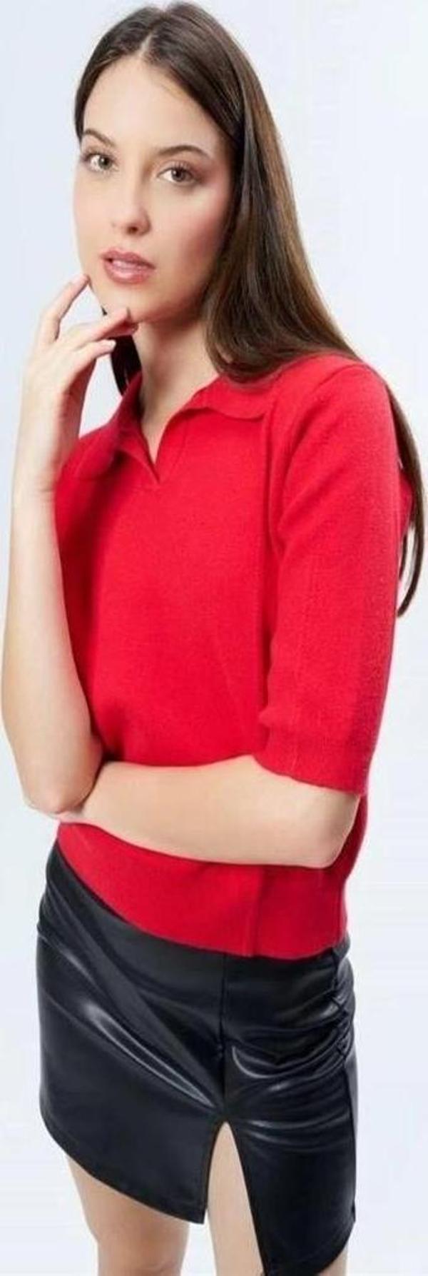 Yarım Kollu Yün Polo Yaka Kadın Bluz - Image 1