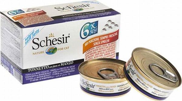 Schesir Multipack Sığır Etli Ve Ton Balıklı Yetişkin Kedi Konservesi 6 Adet 50 gr - Image 1