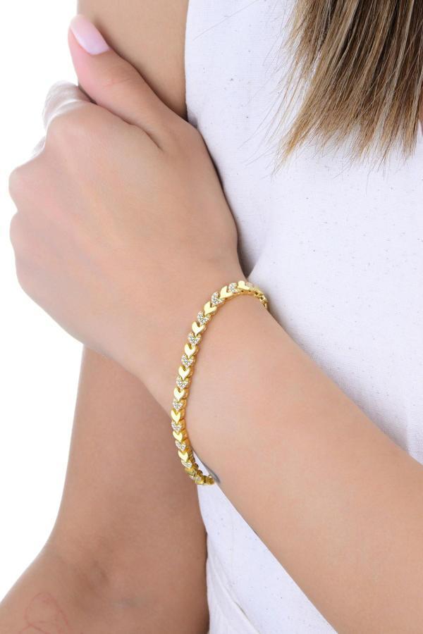 Gümüş altın yaldızlı zirkon taşlı yaprak yolu bileklik [barcode] - Image 1