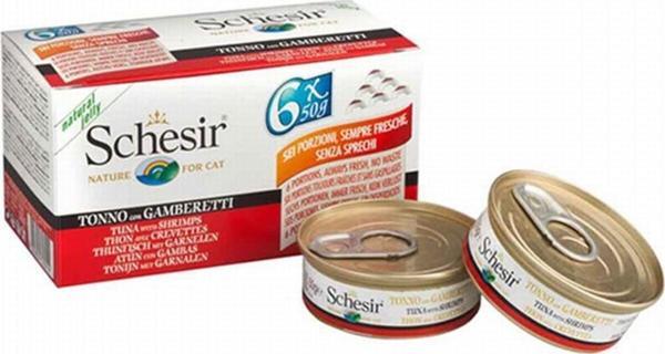 Schesir Multipack Ton Ve Karidesli Yetişkin Kedi Konservesi 6 Adet 50 gr - Image 1