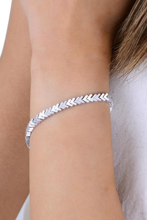 Gümüş rodyumlu zirkon taşlı aynalı v model uzay yolu bileklik [barcode] - Image 1