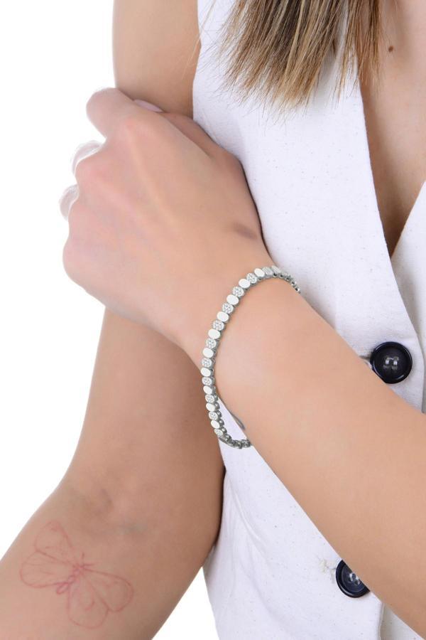Gümüş rodyumlu zirkon taşlı elips modeli sıralı bileklik [barcode] - Image 1