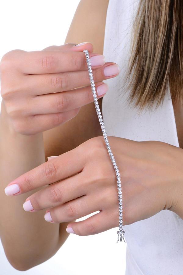 Gümüş rodyumlu zirkon taşlı pırlanta montür sıvama modeli su yolu bileklik [barcode] - Image 1