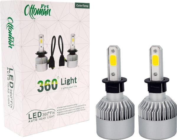 Mega Oto Market 360 Slim Led Fanlı Xenon Far Lambası Mercedes Benz Limon Sarısı H4 Soket ile Uyumlu - Image 1
